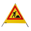 Waarschuwingspiramide 90 cm - Bouwvakker (VZ123), geel, met veer-bouwvakker