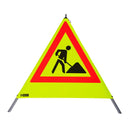 Waarschuwingspiramide 90 cm - Man met schep (VZ123), geel, retroreflecterend, met veer