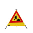 Waarschuwingspiramide 70 cm - Bouwvakker (VZ123), geel, met middenkolom