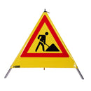 Waarschuwingspiramide 90 cm - Bouwvakker (VZ123), geel, met middenkolom