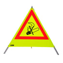 Waarschuwingspiramide 90 cm - Rookverbod (NZ01), geel retroreflecterend, met middenkolom